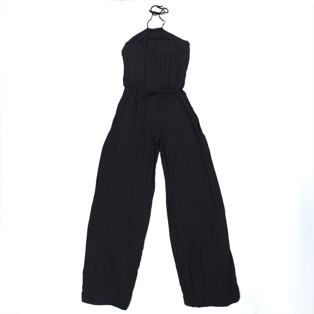 YFB Young Fabulous & Broke Drea Draped Halter Jumpsuit Black Beachy Boho Minimal